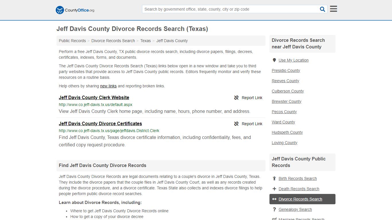Jeff Davis County Divorce Records Search (Texas) - County Office